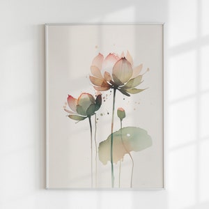 Watercolor Lotus Flower Art Set of 3 | Japanese Flower Print Set ...
