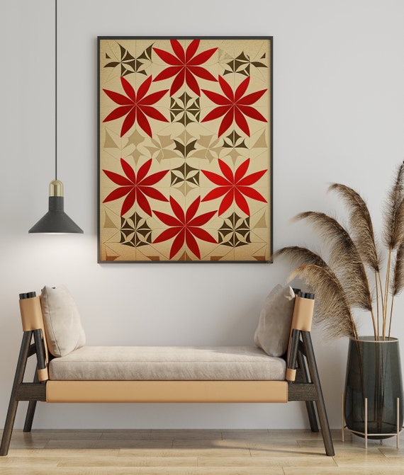 Spider Lily Geometric Art Print | Retro Japanese Floral Design ...
