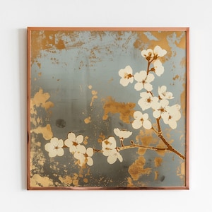 Gold Foil Cherry Blossom Painting | Japanese Sakura Blossom Flower Art Print | Floral Wall Art | PRINTABLE | DIGITAL DOWNLOAD