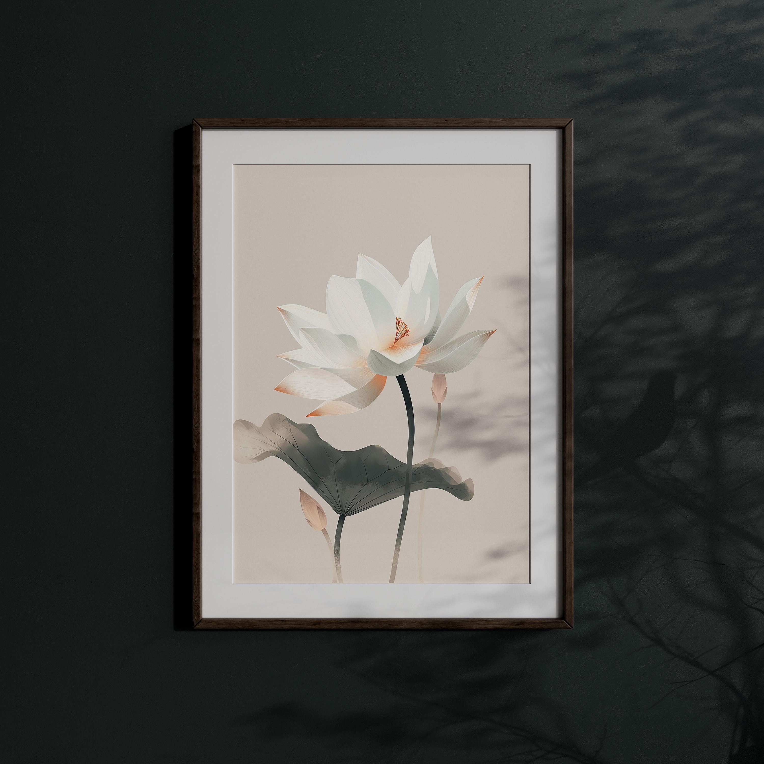 White Lotus Wall Art | Botanical Wall Print | Zen Floral Decor | Flower ...