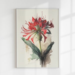 Watercolor Japanese Red Spider Lily Wall Art | Spiderlily Flower Print | Red Flower Art | Watercolor Painting | PRINTABLE | DIGITAL DOWNLOAD