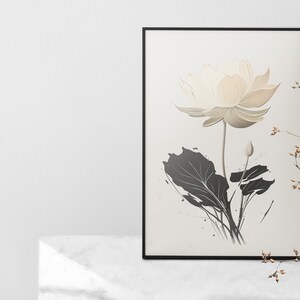 Japanese White Lotus Wall Art | Botanical Wall Print | Zen Floral Decor ...