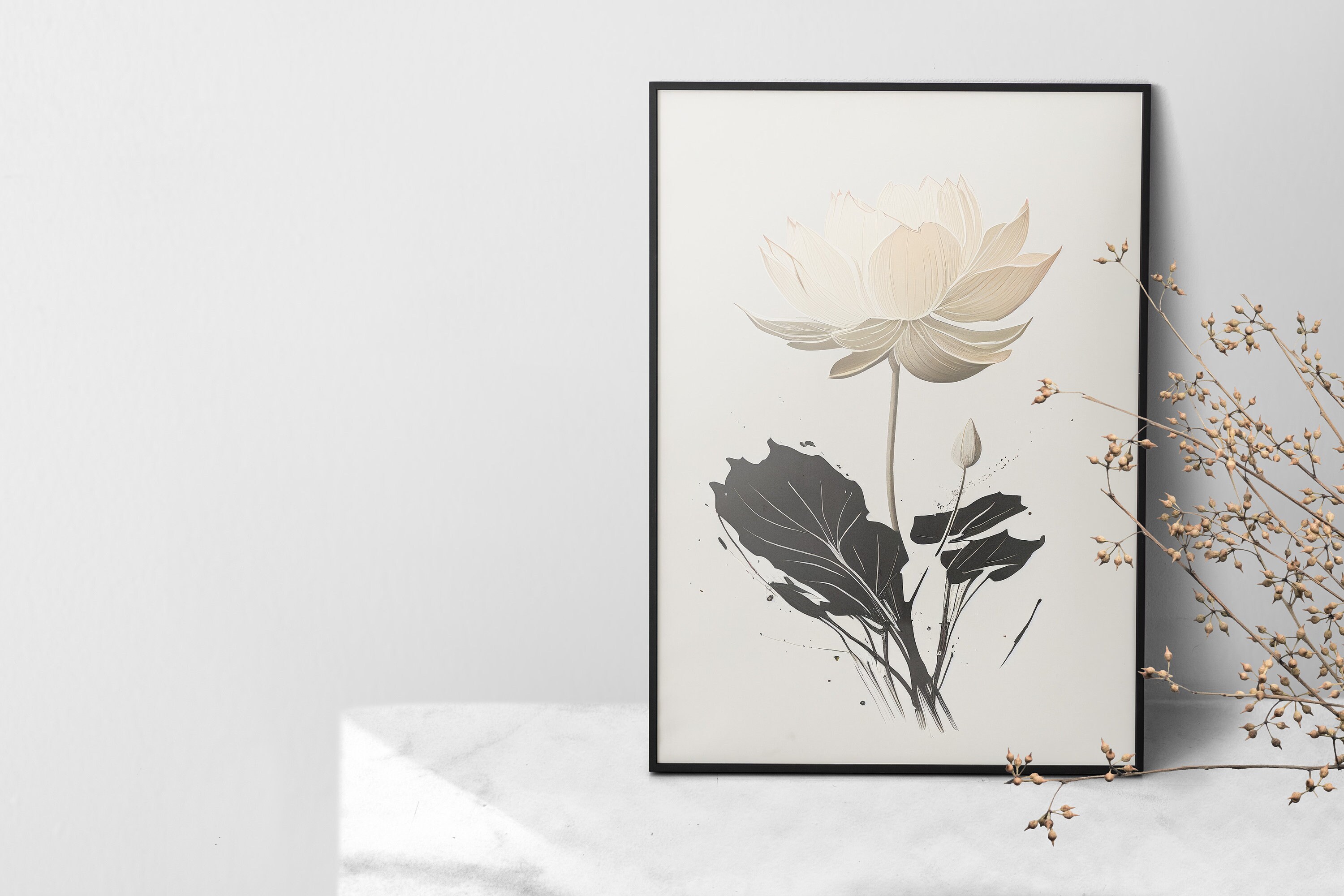 Japanese White Lotus Wall Art | Botanical Wall Print | Zen Floral Decor ...