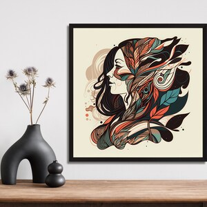 Abstract Woman Print, Bohemian/Boho Style Portrait, Digital Illustration, Wall Art