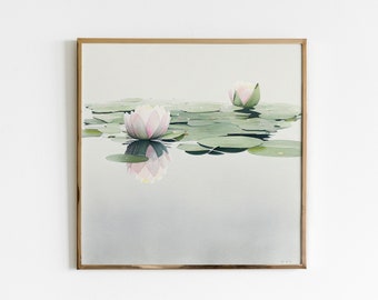 Flores de loto de acuarela flotando en arte de pared de agua / Pintura de flores pastel ligeras / Pintura de acuarela / IMPRIMIBLE / DESCARGA DIGITAL