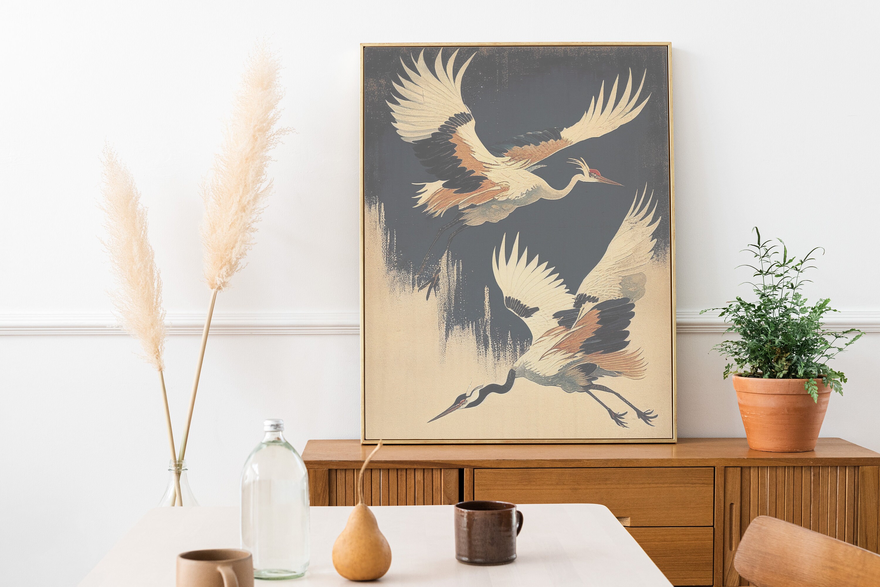 Japanese Crane Wall Art | Japanese Inspired Flying Cranes Print | Bird ...