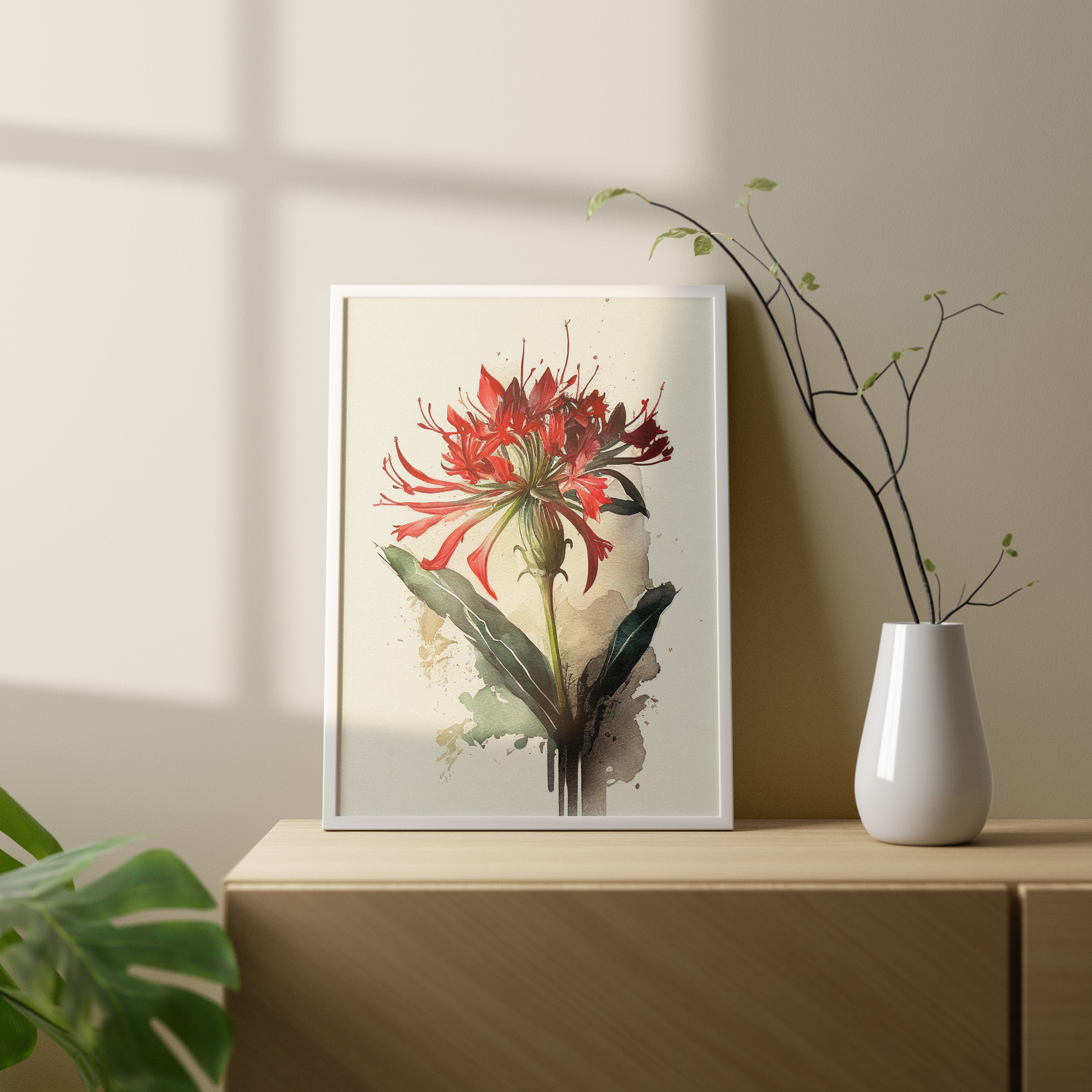 Watercolor Japanese Red Spider Lily Wall Art | Spiderlily Flower Print ...