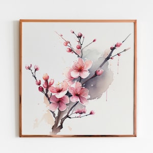 Watercolor Japanese Cherry Blossom Painting | Sakura Blossom Art Print | Contemporary Flower Wall Art | PRINTABLE | DIGITAL DOWNLOAD