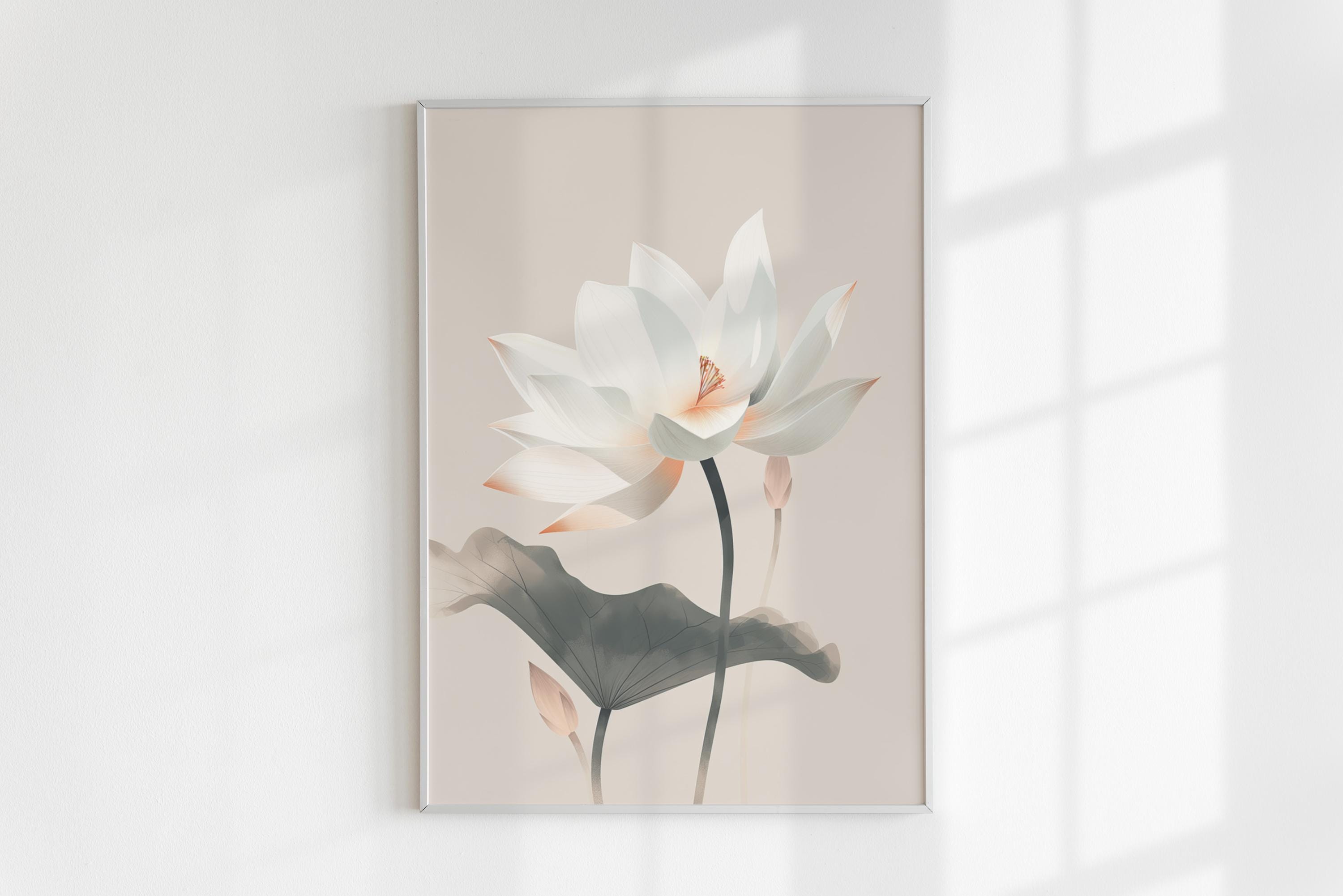 White Lotus Wall Art | Botanical Wall Print | Zen Floral Decor | Flower ...