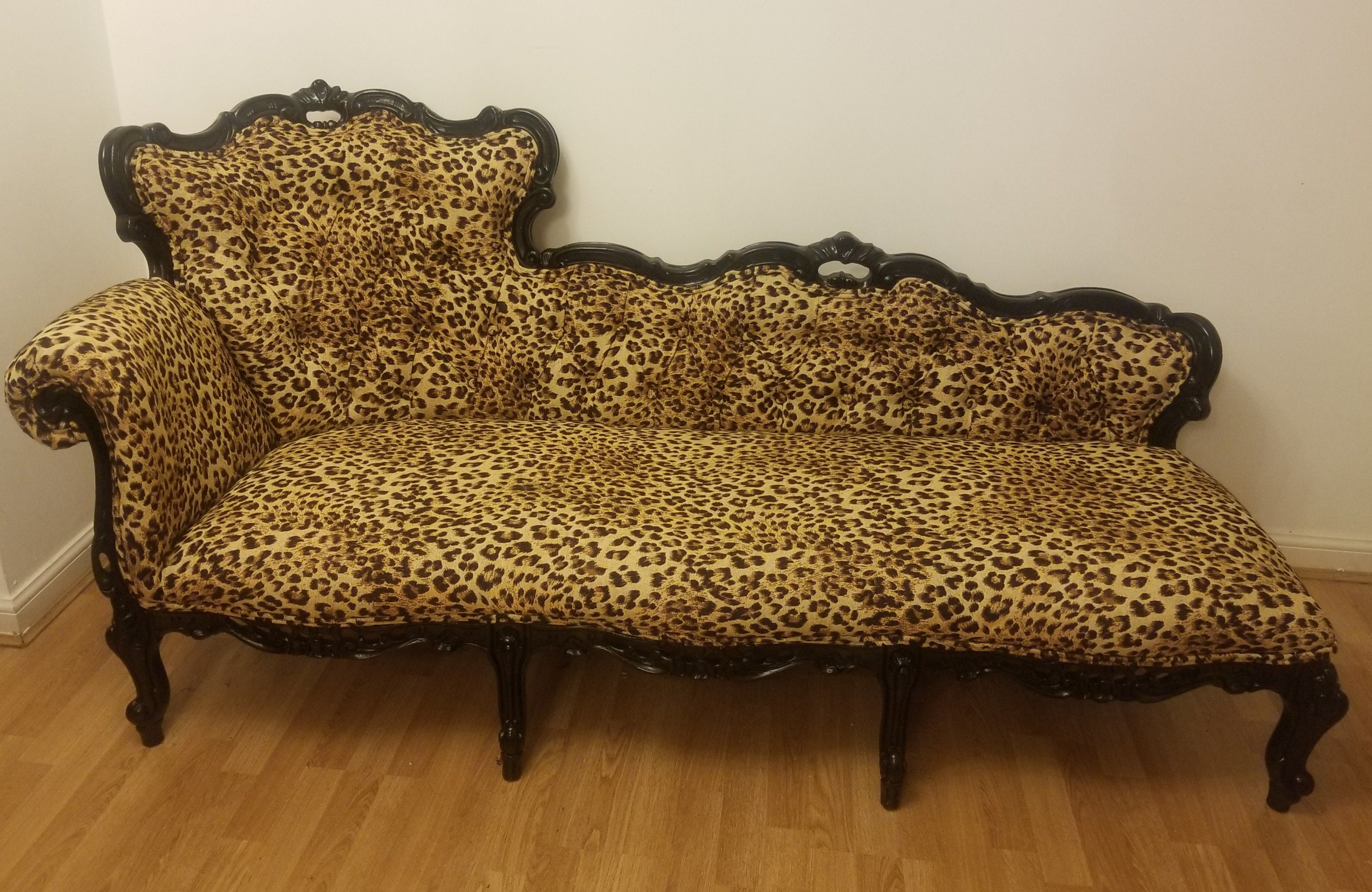 RARE Vintage Leopard Print Black CHAISE LOUNGE( Favoured