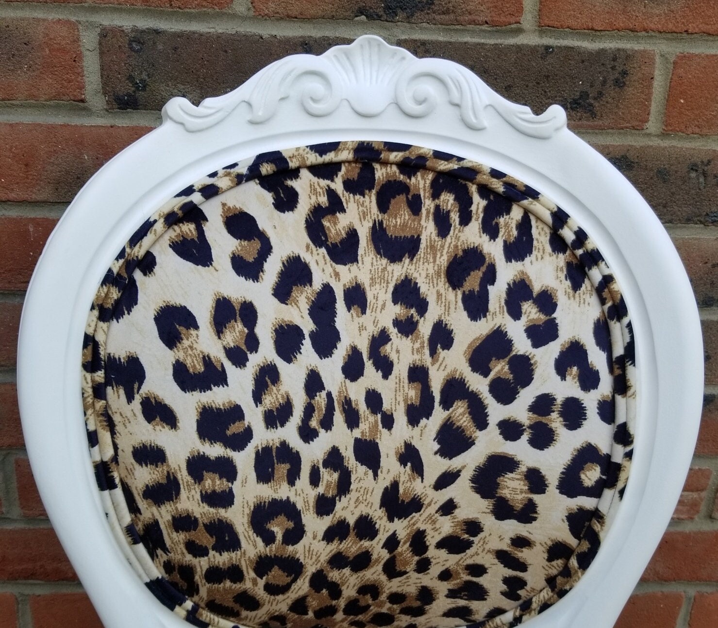 Italian Vintage Leopard Print White Accent / Dining Chair