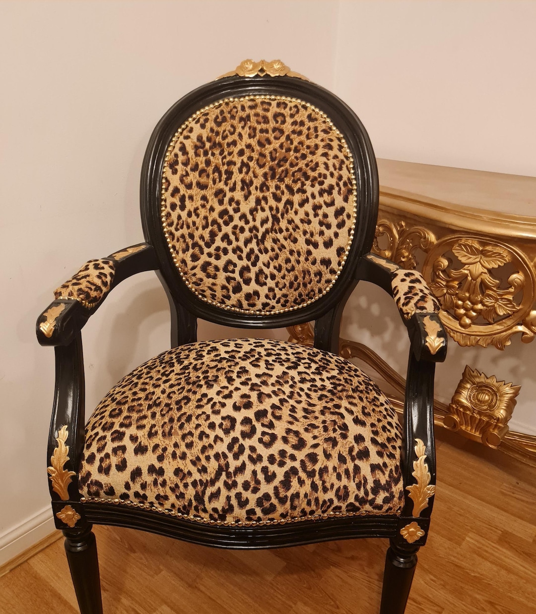 Vintage French Leopard Print Armchair Handcarved Accent Chair Etsy — free download