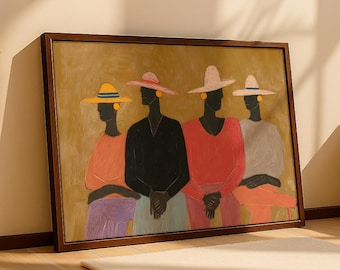 Fashion Boho Wall Art, Afrocentric Living Room Decor, Earthy Tone Ethnic Art Print, Contemporary Mid Century Wall Decor, Black Folk Art Gift