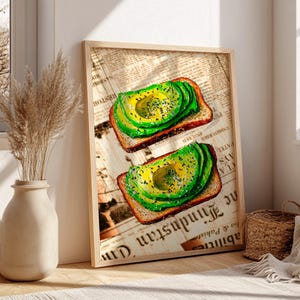 Healthy Avocado Toast Wall Decor 3D Green Breakfast Kitchen Oil Painting Avocado Lover Birthday Gift Nutritionist Office Gallery Wall Poster