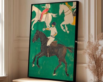 Vintage Polo Match Art Print: Equestrian Painting, Rustic Decor