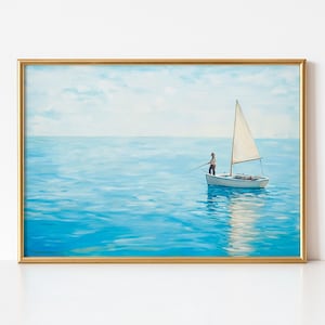 Fisherman Sailboat Coastal Art Print: Minimalist Nautical Painting