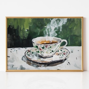 Tea Cup Wall Art High Tea Painting Cottagecore Kitchen Decor Vintage Floral Teacup Print Cozy Cafe Artwork Gift for Tea Lover Housewarming