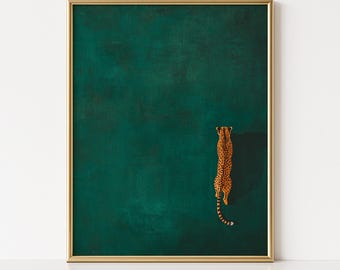 Emerald Green Cheetah Print: Minimalist Jungle Animal Poster