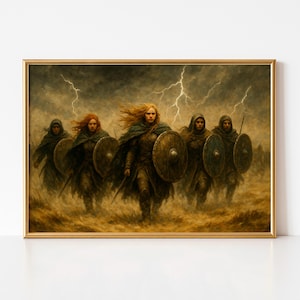 Viking Shieldmaidens Art Print: Norse Warrior Women, Stormy Battle