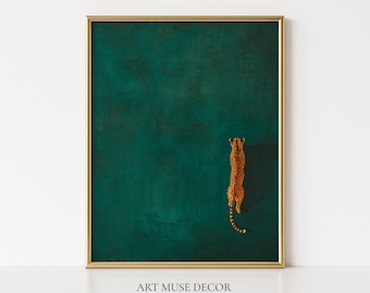 Emerald Green Cheetah Print: Minimalist Jungle Animal Poster