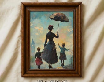 Mary Poppins Painting Print: Vintage English Literary Art, Antique Farm Theme Home Decor