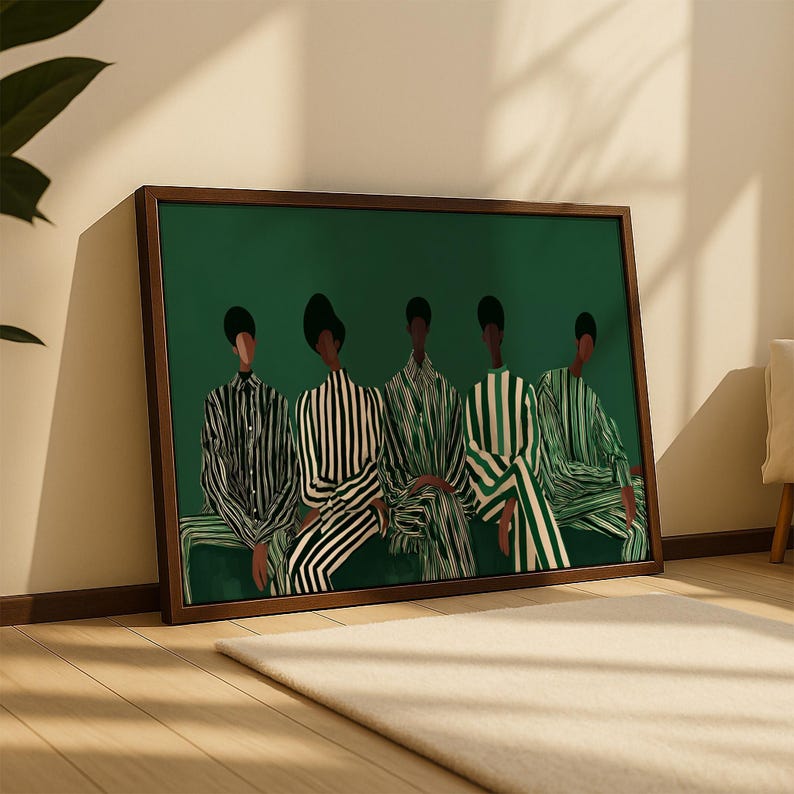 Modern Afrocentric Wall Art: Friends Black Painting, African Home Decor 画像 1