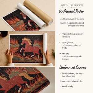 Antique Fire Horse Painting: Vintage Chinese Zodiac Print, Primitive Equestrian Decor bild 3