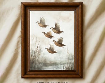 Vintage Quails Print: Rustic Bird Hunting Lodge Wall Art