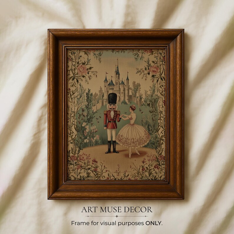 View of Nutcracker & Ballerina Tapestry Print: Vintage Textile Wall Art, Ballet ...