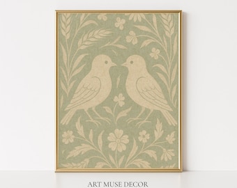 Bird & Wheat Botanical Print: Farmhouse Tapestry Wall Art