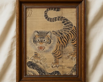 魔法の韓国のトラとカササギ | 古典神話のミンファ絵画 | 鳥と