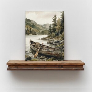 Vintage Fisherman Boat Painting: Rustic Lake Cabin Print, Hunting Wall Art image 7