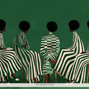 Girlfriends Modern Afrocentric Wall Art: Green Stripe Painting, African Home Decor image 2