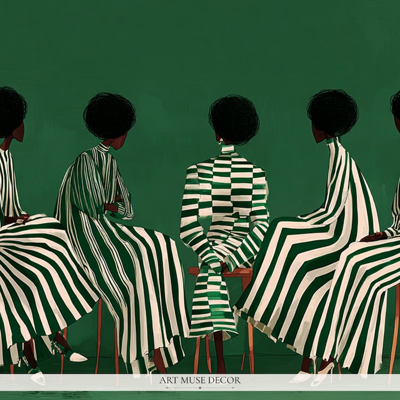 Girlfriends Modern Afrocentric Wall Art: Green Stripe Painting, African Home Decor image 2