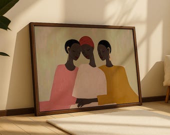 Sisterhood Afrocentric Art Print: Sage Green Boho Living Room Decor
