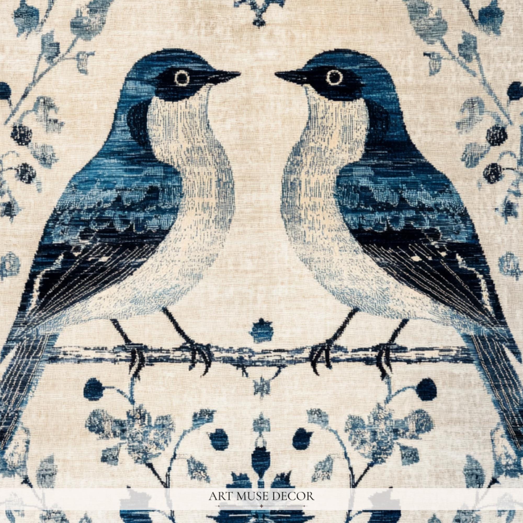 Bird Swedish Folk Art: Nordic Tapestry Prints, Chinoiserie Wall