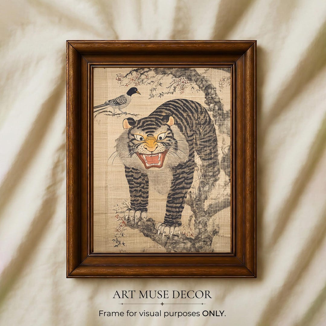 Korean Folk Art Tapestry Print: Magpie and Tiger Minhwa Design - Etsy