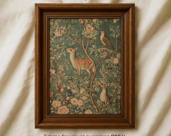 Estampado botánico de ciervo: tapiz francés vintage para pared.