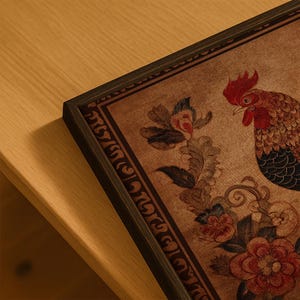 Earth Rooster Chinese Zodiac Textile Print: Antique Folk Art, Primitive Animal Decor image 5