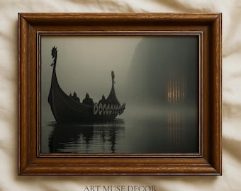 Viking Valhalla Awaits Art Print: Norse Mythology Decor, Dark Cottagecore Painting