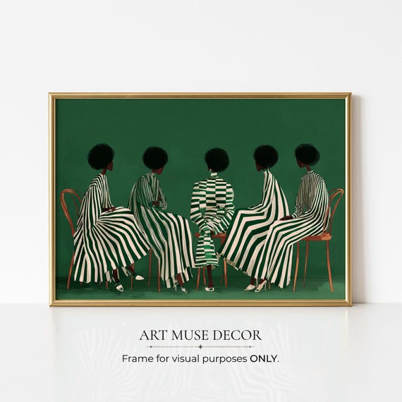 Girlfriends Modern Afrocentric Wall Art: Green Stripe Painting, African Home Decor