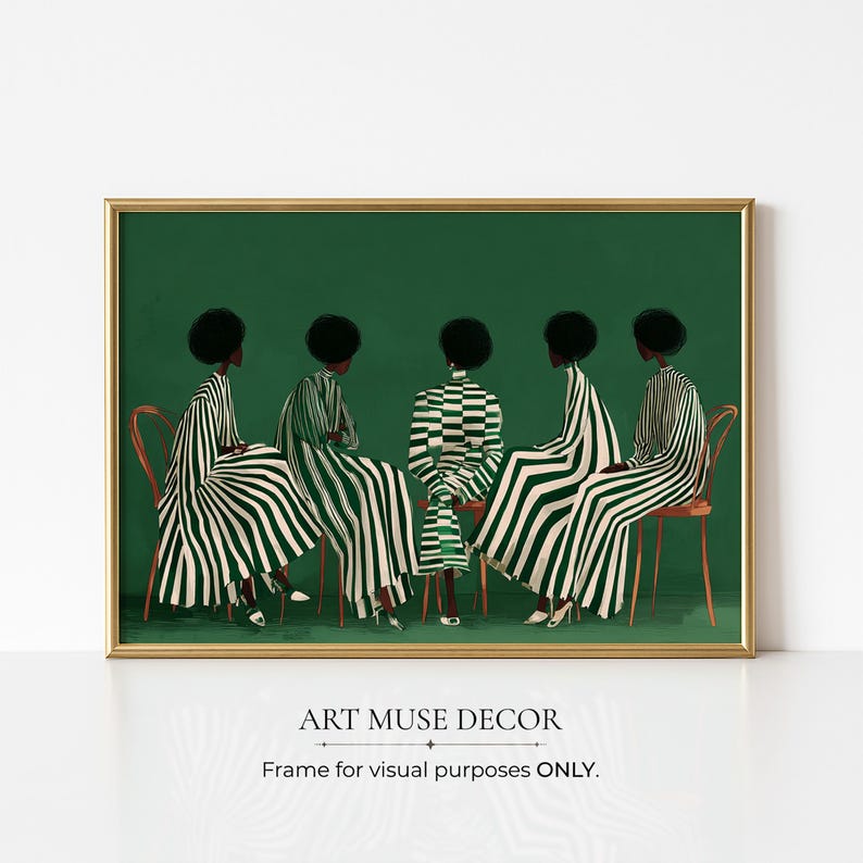 Girlfriends Modern Afrocentric Wall Art: Green Stripe Painting, African Home Decor image 1