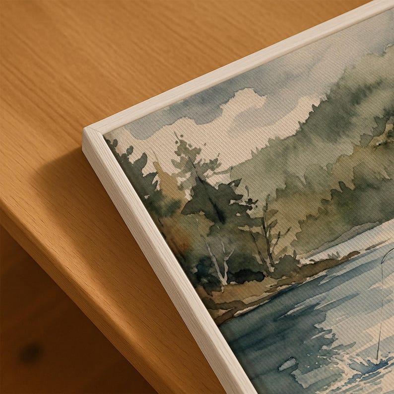 Rustic Fisherman Painting: Vintage Lake Cabin Print, Hunting Wall Art image 5
