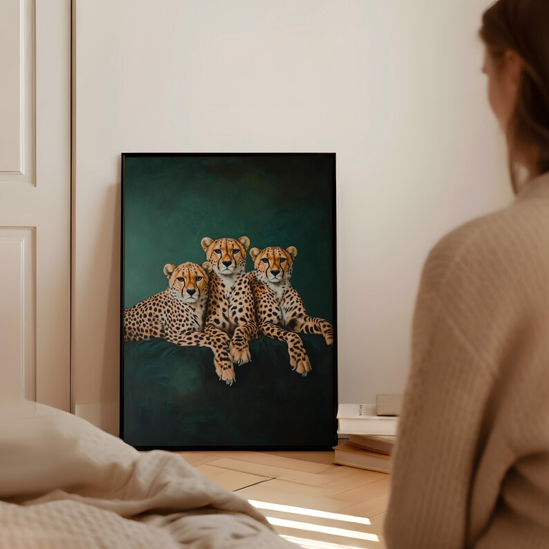 Smaragdgrüner Print Gepard: Minimalistisches Dschungeltier Poster, elegante Großkatzen Wandkunst Bild 14