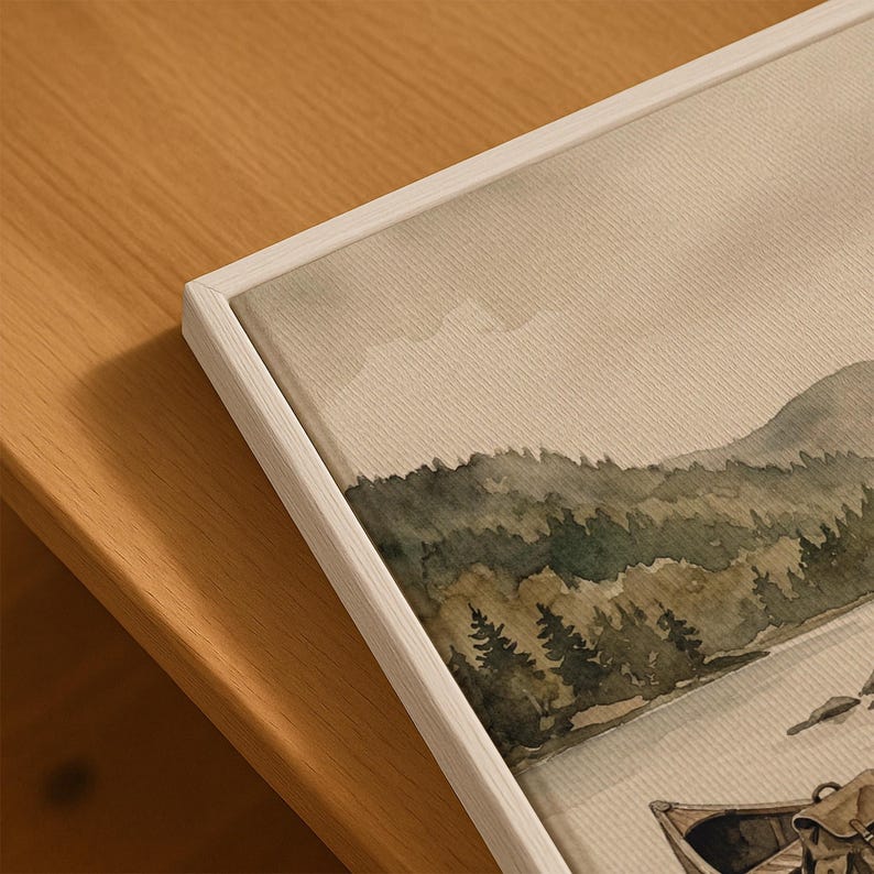Vintage Fisherman Boat Painting: Rustic Lake Cabin Print, Hunting Wall Art image 5