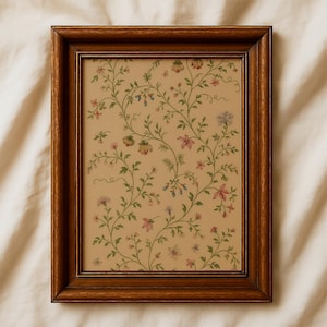 Antique Botanical Print: Vintage Floral Textile, Cottagecore Wall Art