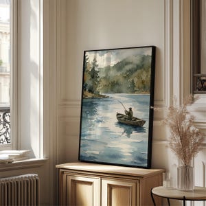 Rustic Fisherman Painting: Vintage Lake Cabin Print, Hunting Wall Art image 7