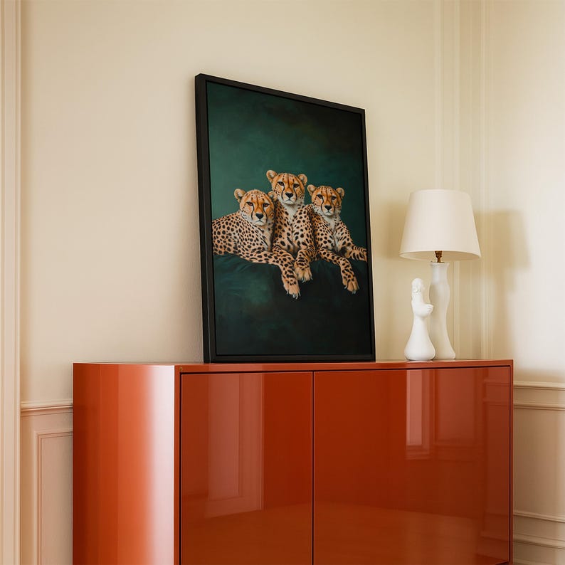 Smaragdgrüner Print Gepard: Minimalistisches Dschungeltier Poster, elegante Großkatzen Wandkunst Bild 10