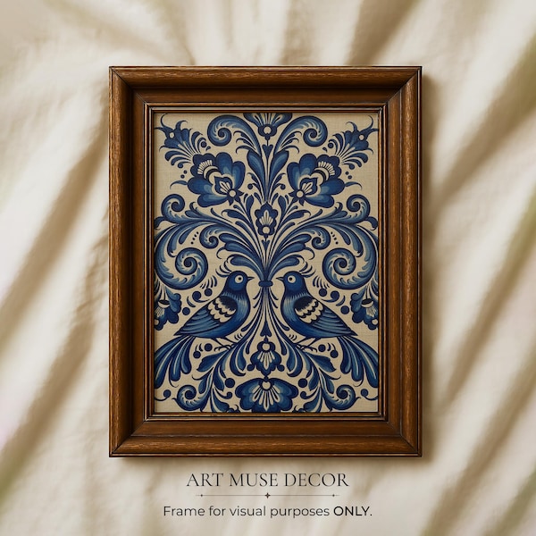 Lovebirds Scandinavian Folk Art: Vintage Swedish Tapestry Print, Nordic Decor