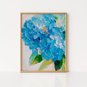 Blue Hydrangea Painting Print, Vintage Hydrangea Artwork, Abstract Hydrangea Painting, Botanical Cottagecore Decor, Farmhouse Floral Art